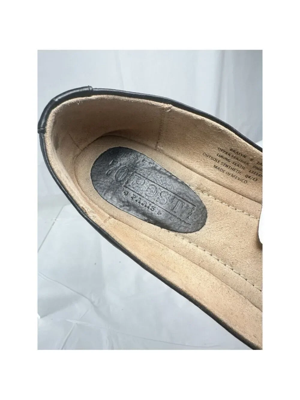 70 Post Paris flat black Leather slip On Mexico size 8